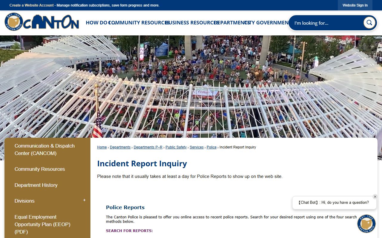 Canton criminal records police report inquiry