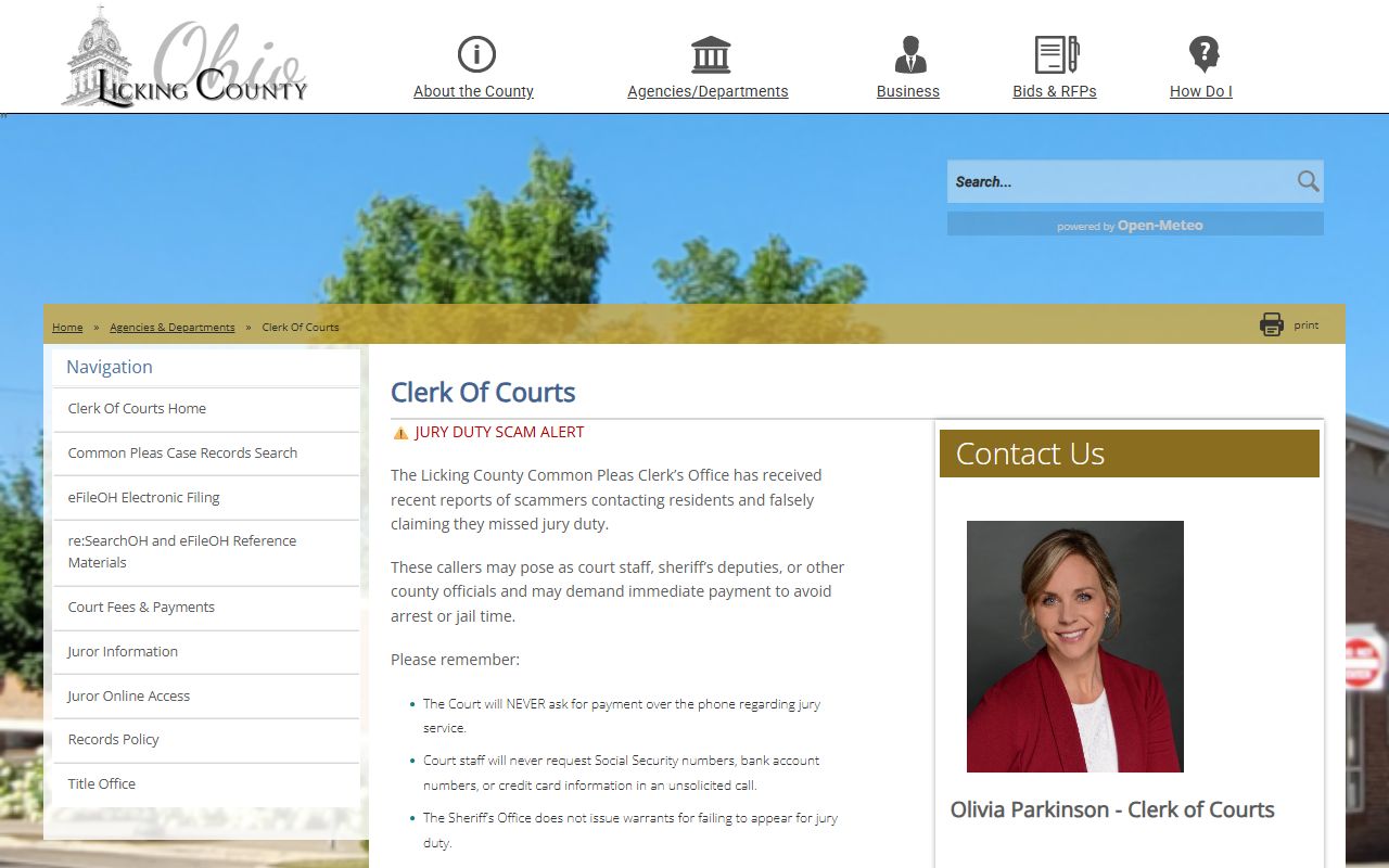 Newark Licking County criminal records clerk