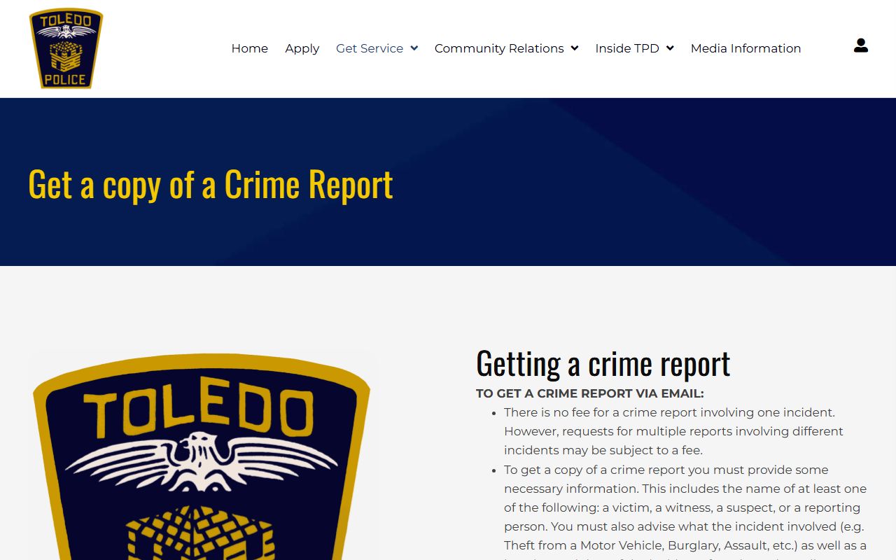 Toledo criminal records police report request