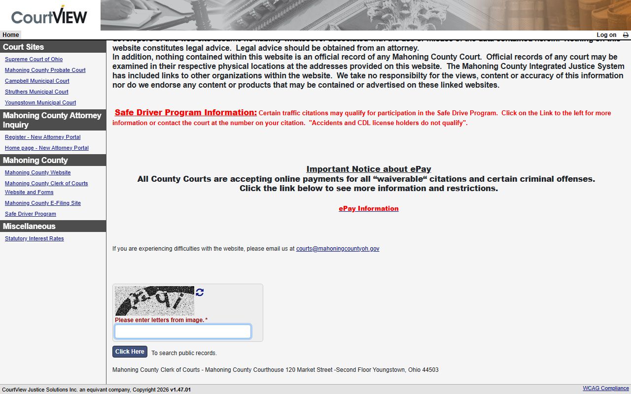 Youngstown Mahoning County criminal records search