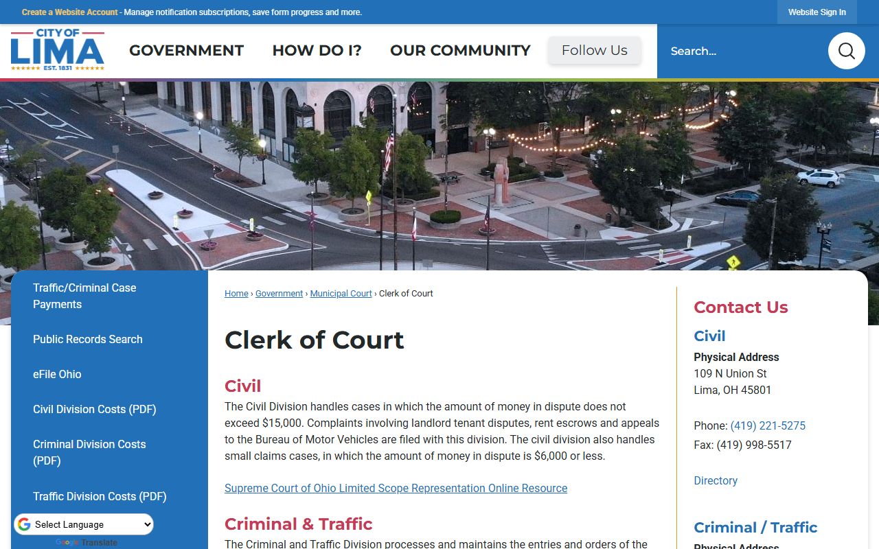 Lima Municipal Court Allen County criminal records search