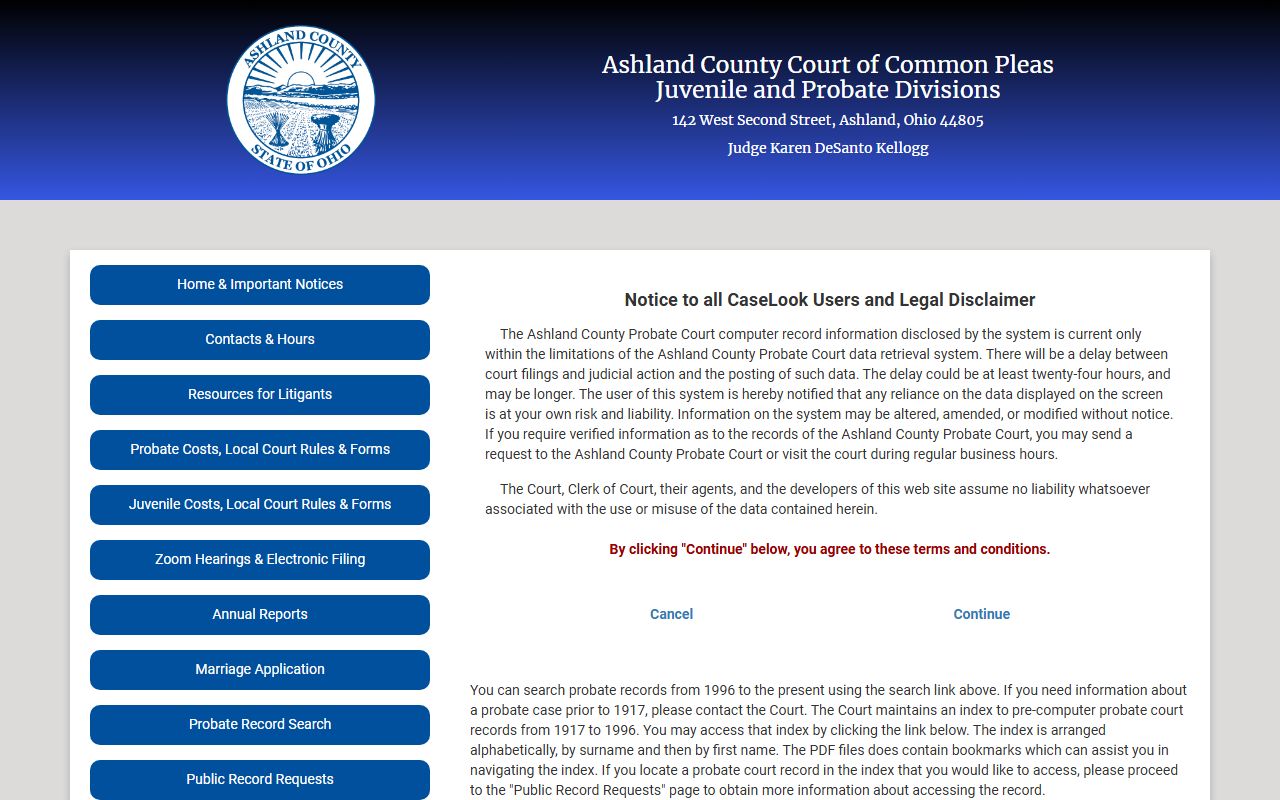 Ashland County Probate Court criminal records related search