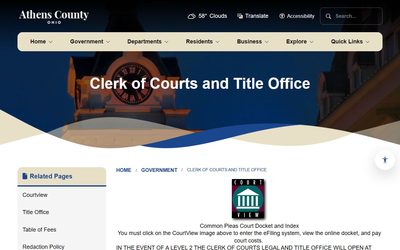 Athens County Clerk of Courts criminal records search