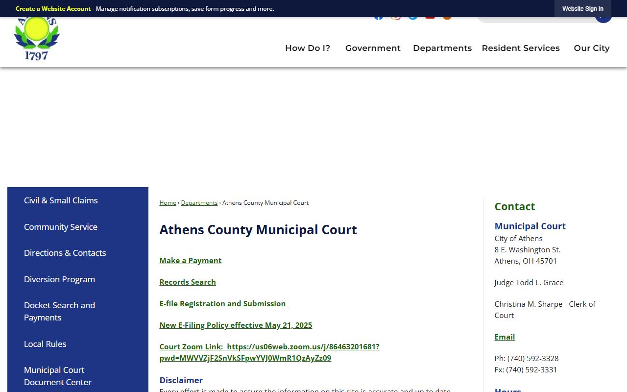 Athens County Municipal Court criminal records search