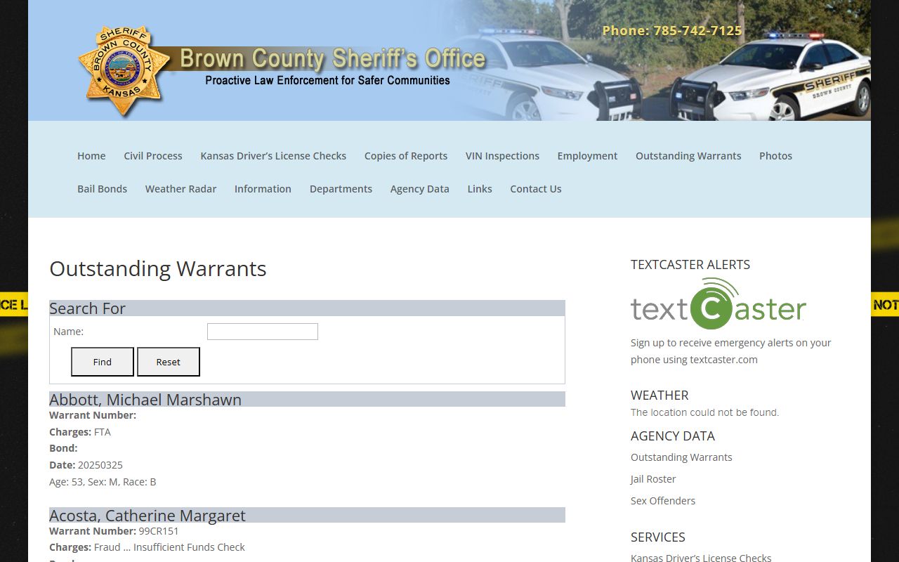 Brown County Sheriff criminal records warrant search