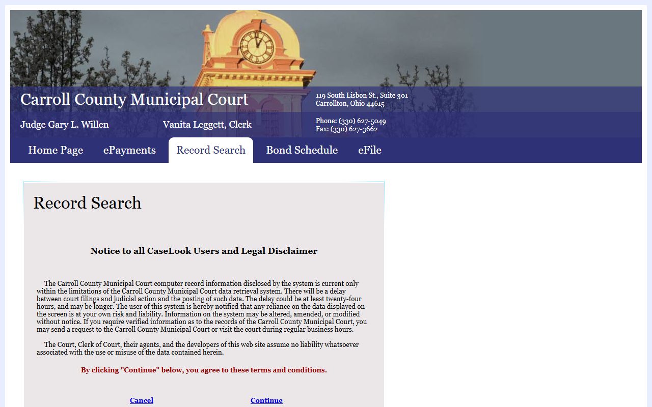 Carroll County Municipal Court criminal records search system