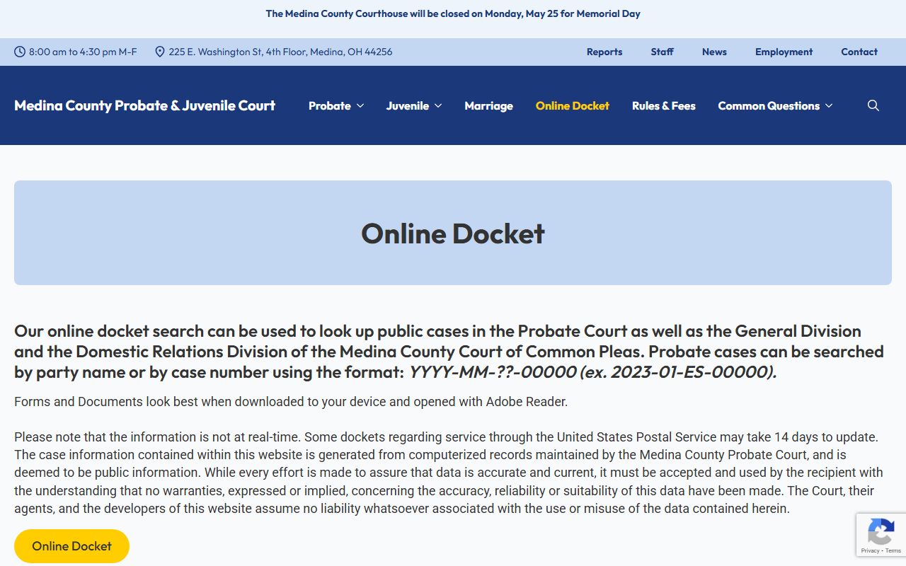 Medina County criminal records Probate Court docket