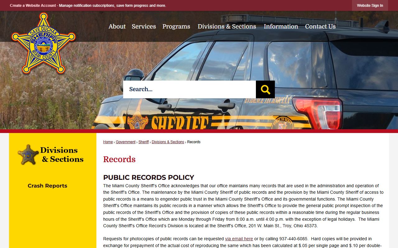 Miami County criminal records Sheriff records page