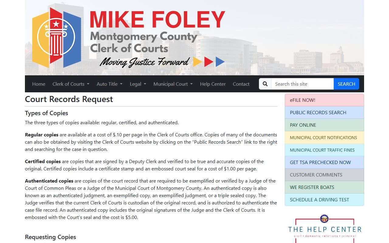 Montgomery County criminal records request page