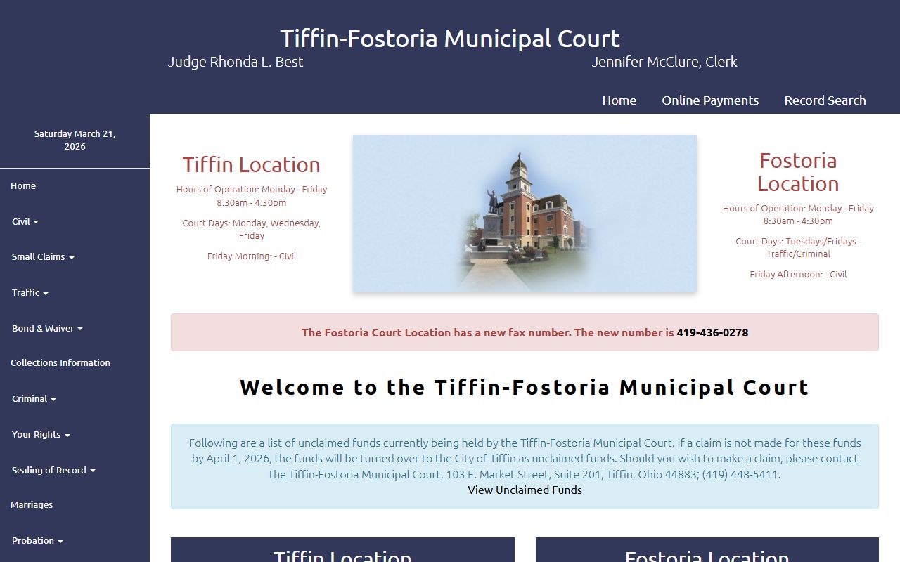 Seneca County Tiffin-Fostoria Municipal Court criminal records