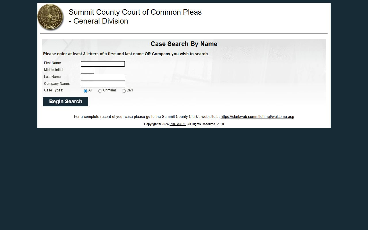 Summit County criminal records CIO portal search