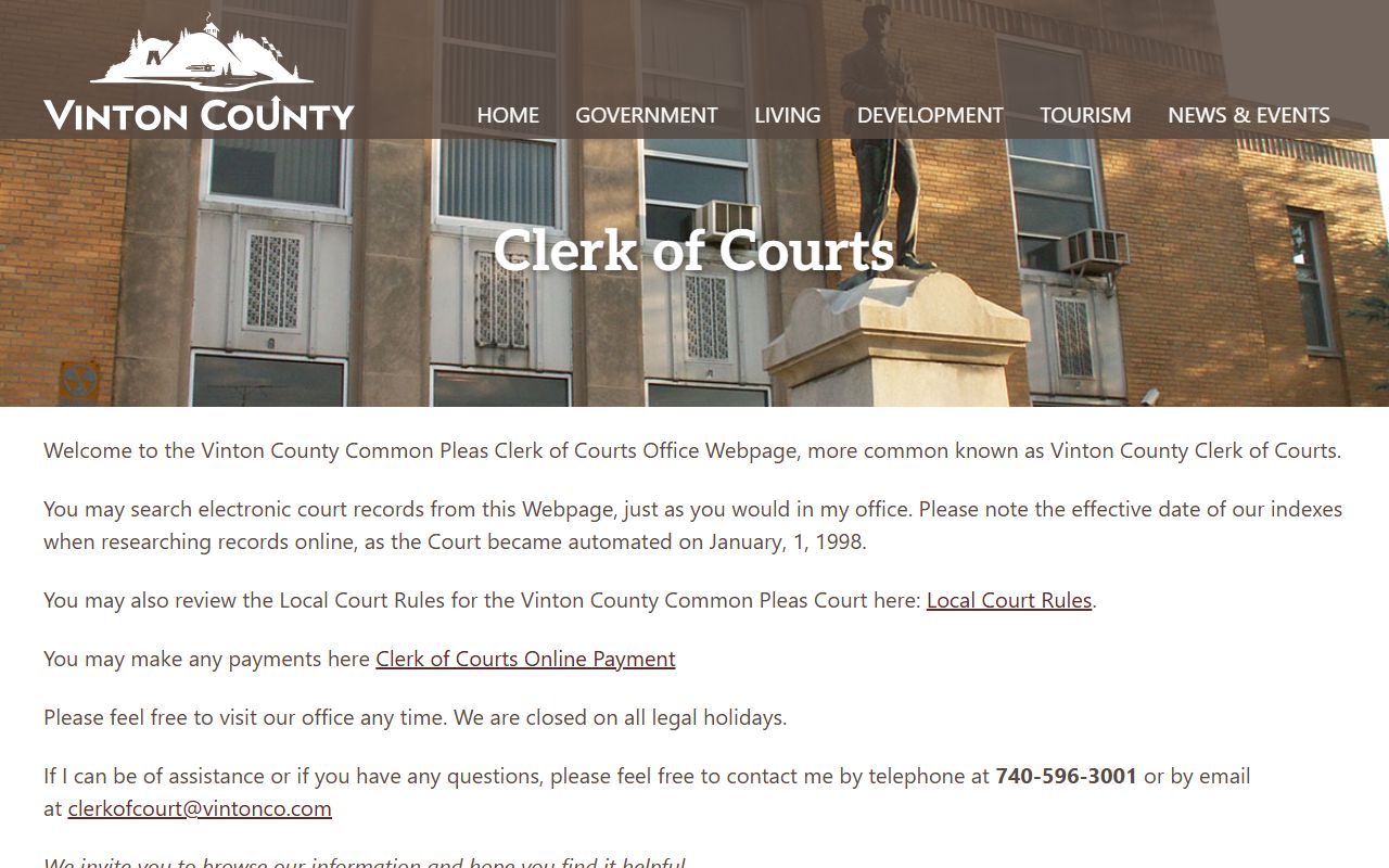 Vinton County criminal records clerk of courts
