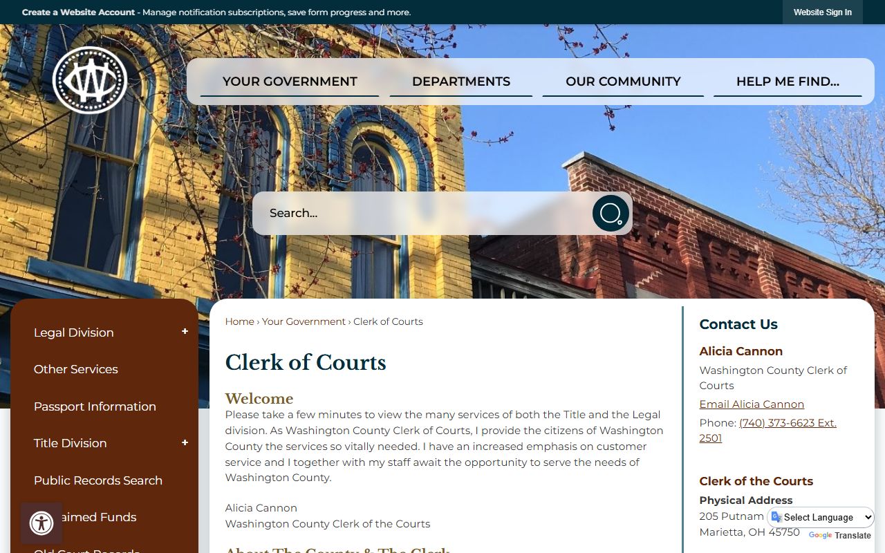 Washington County criminal records clerk of courts
