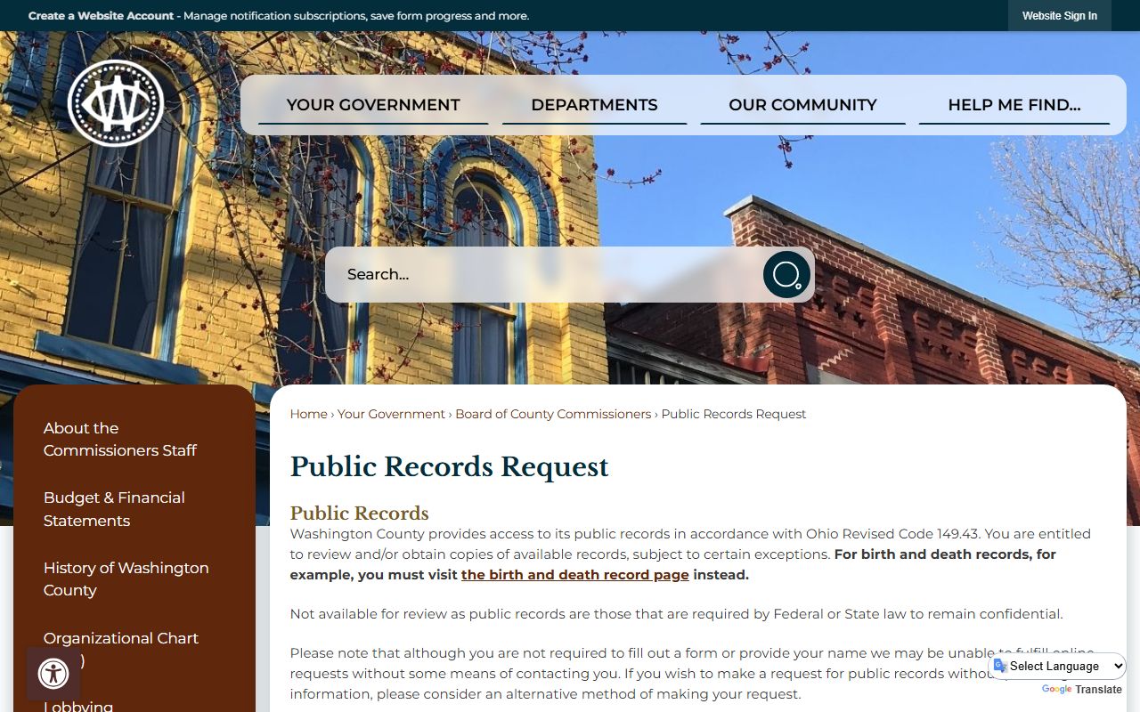 Washington County criminal records public records request