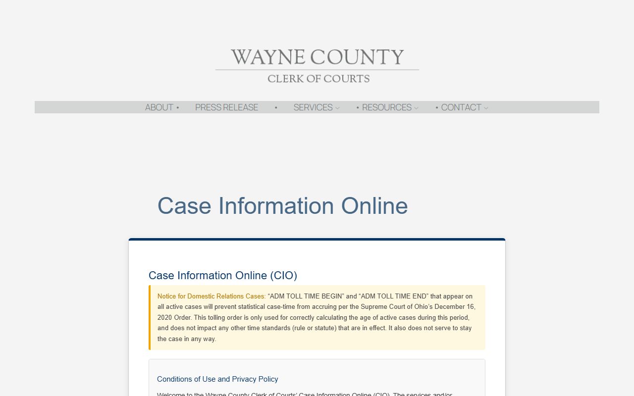 Wayne County criminal records CIO portal