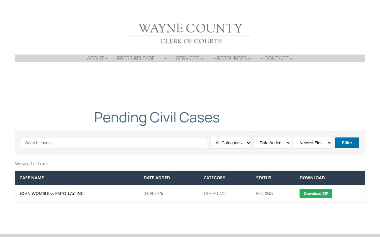 Wayne County criminal records clerk of courts