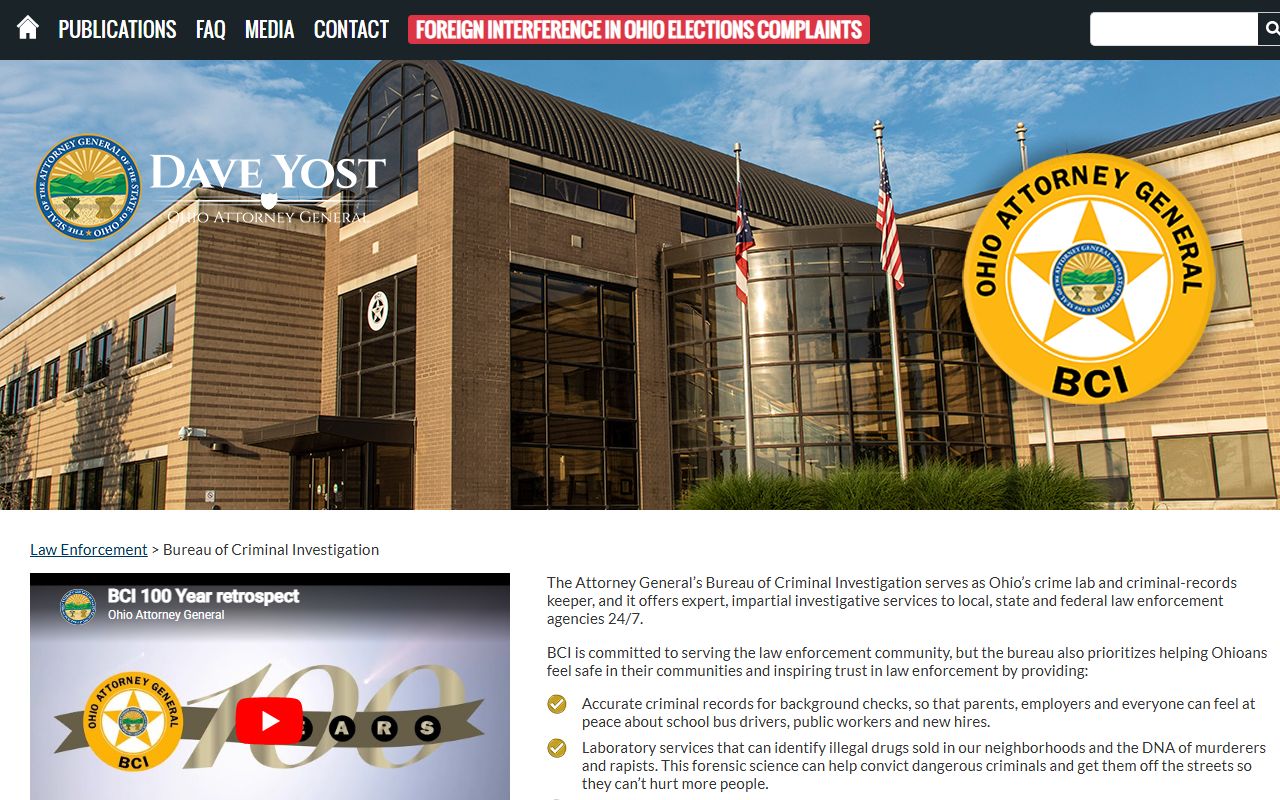 Ohio BCI criminal records main page