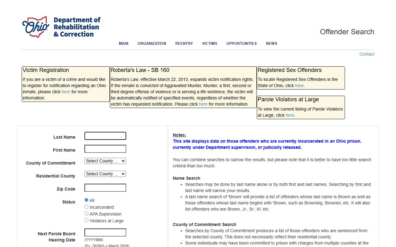 Ohio ODRC offender search criminal records tool