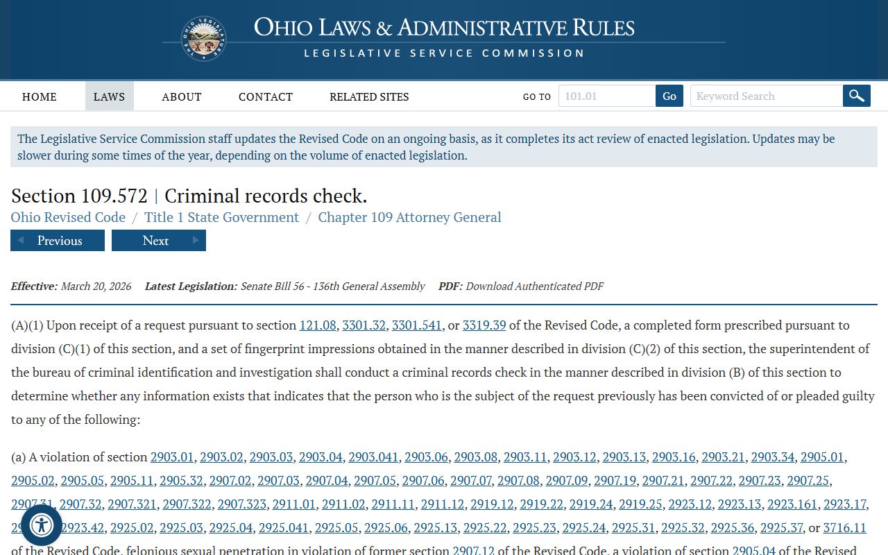 Ohio ORC 109.572 criminal records check statute