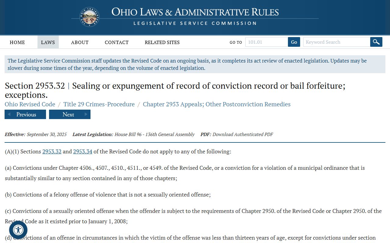 Ohio ORC 2953.32 expungement of criminal records